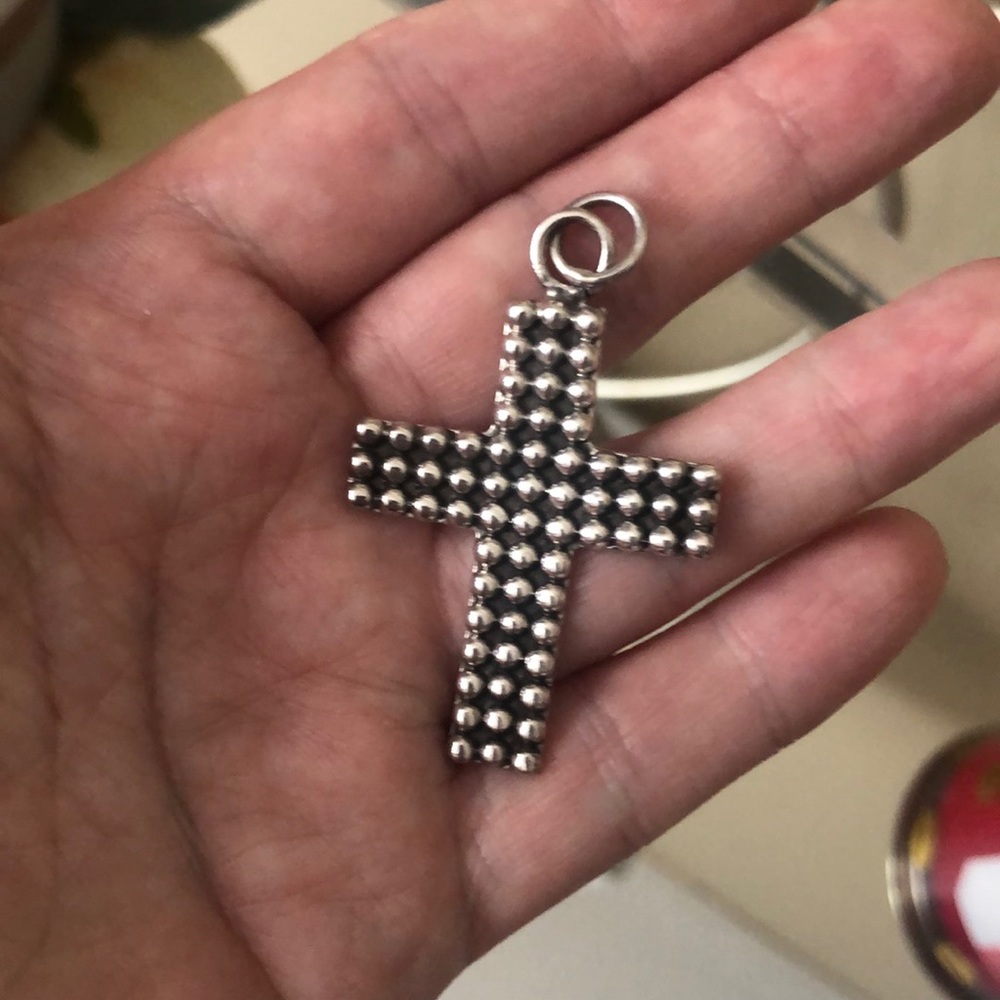 LARGE Vintage 925 Sterling Silver Cross Pendant - Picture 3 of 8